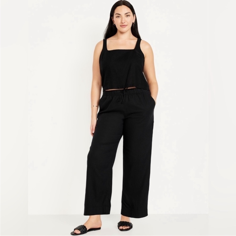 NWT! Old Navy Black High-Waisted Linen-Blend Straight Pants - #784294 🩷 - Picture 5 of 10